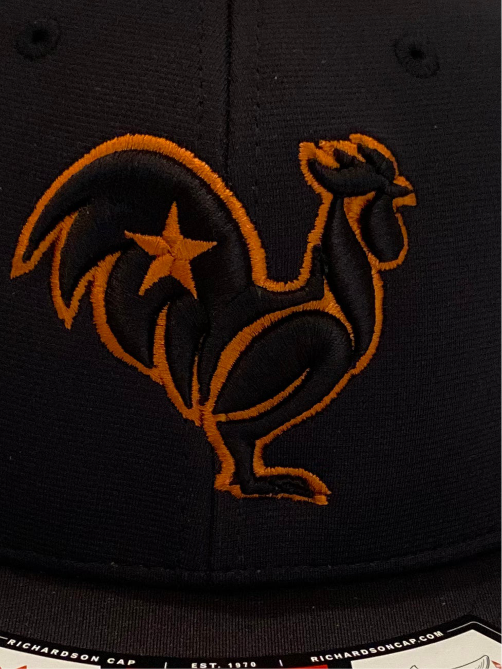 Black and Burnt Orange Rooster on black