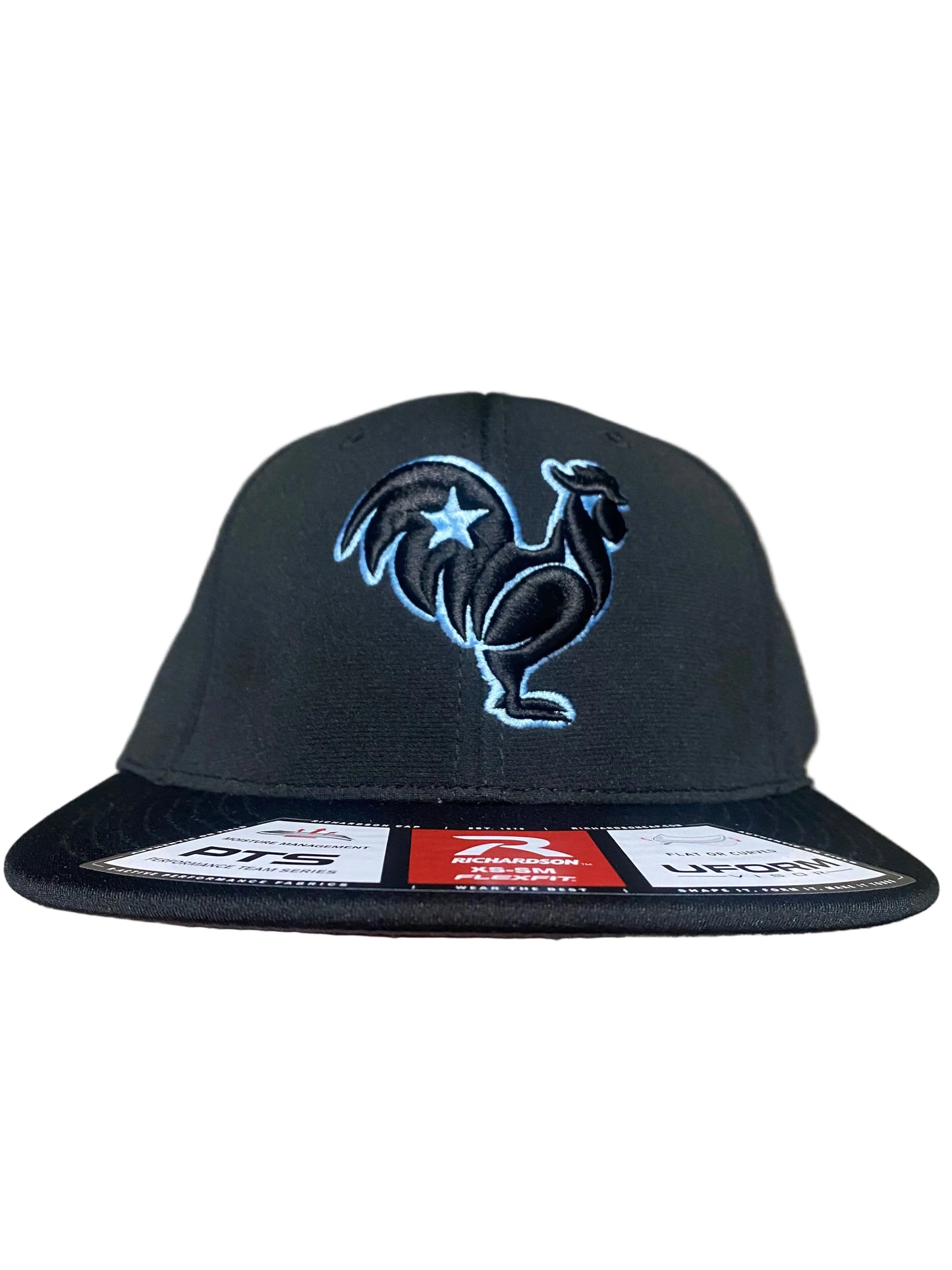 Black Rooster with Columbia blue outline & star on black