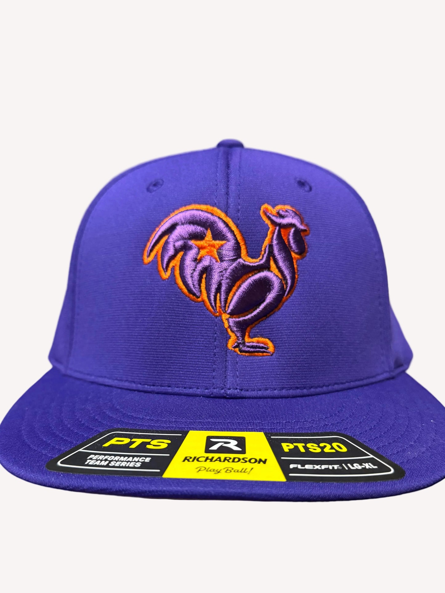 Purple hat purple rooster orange outline and star