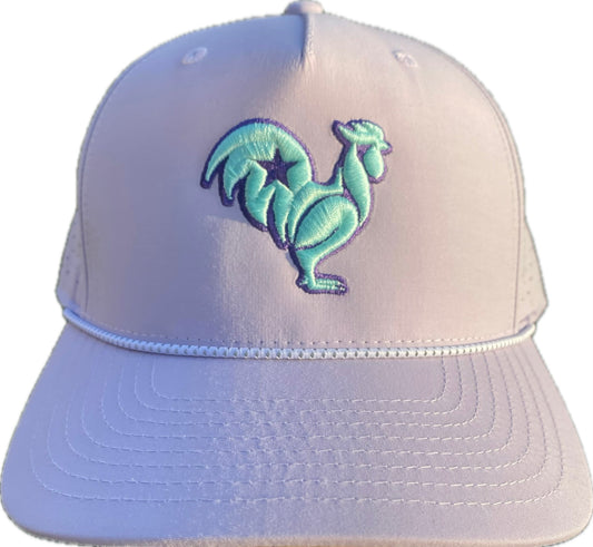 Teal rooster with purple outline & purple star on Liliac Snapback