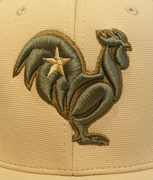 Army green rooster with khaki outline & star, khaki hat