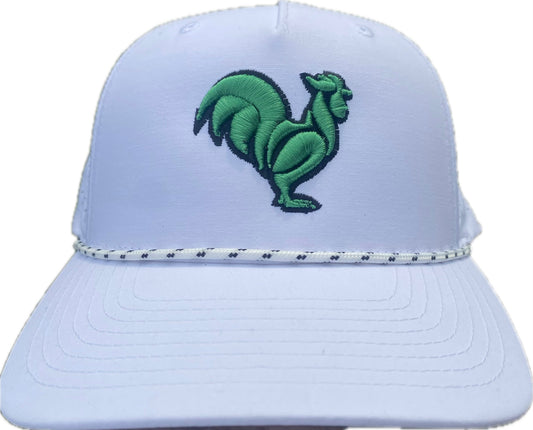 Kelly green rooster with black putline on white Snapback