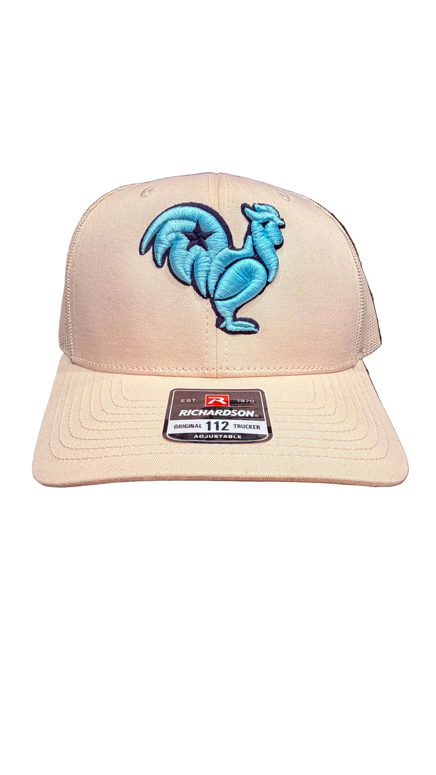 Mint rooster with baby outline & star on cream Snapback