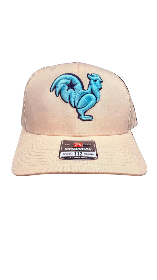 Mint rooster with baby outline & star on cream Snapback