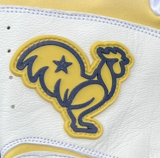 Gold with navy accents