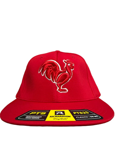 Red hat, red rooster, white outline & red star