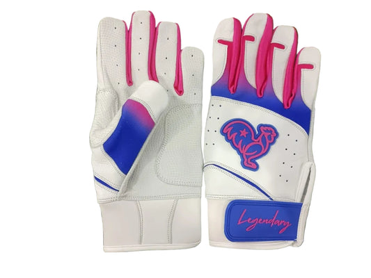 White with pink and blue