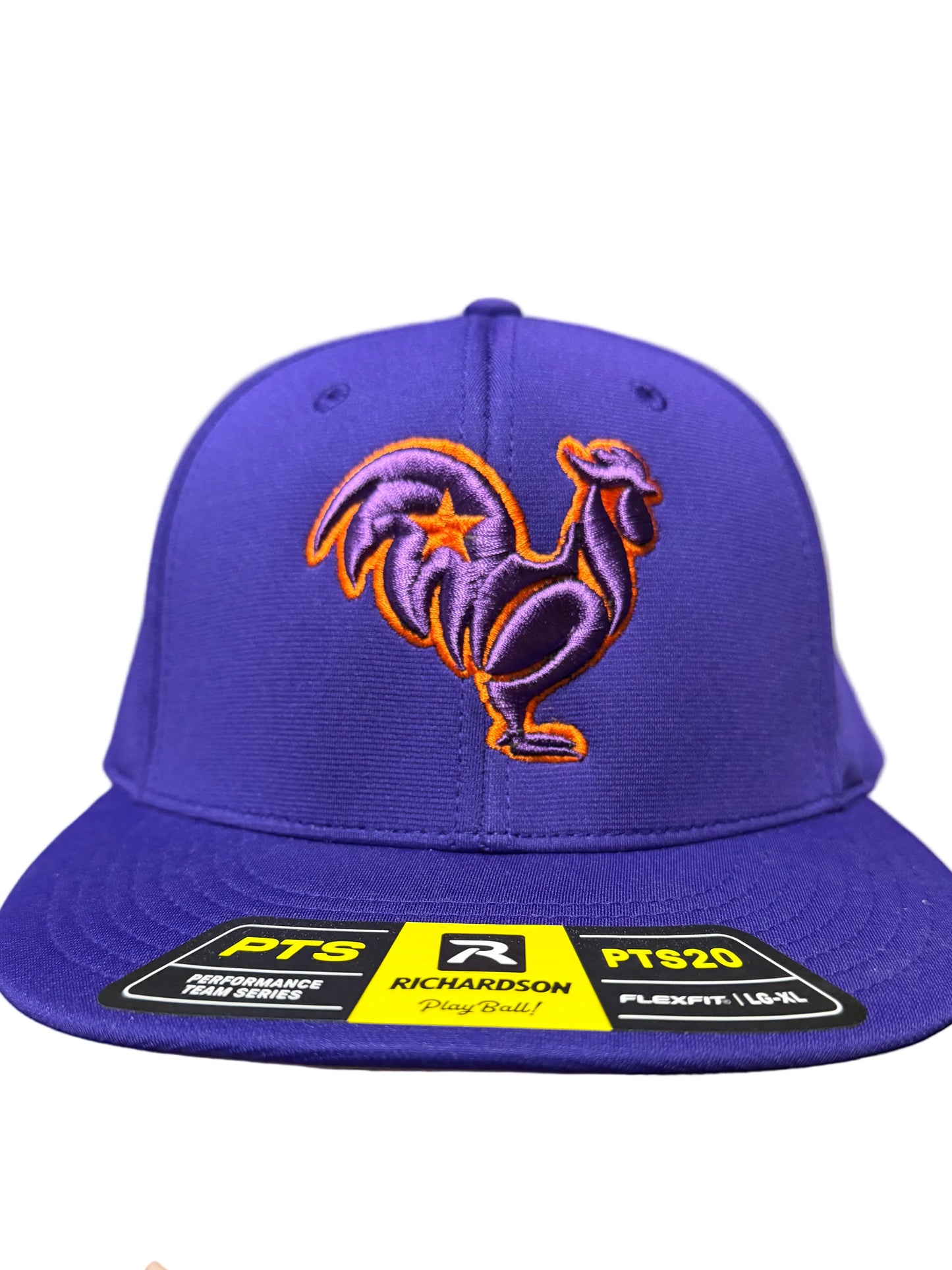 Purple hat purple rooster orange outline and star