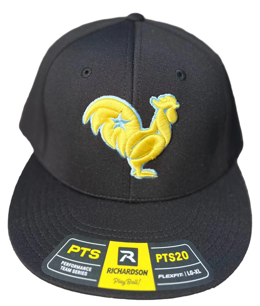 Black hat with yellow rooster blue star
